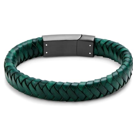 Groene Gevlochten Leren Armband