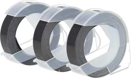 Dappaz 3 stuks Compatible Dymo Label 3D - 9 mm Wit op Zwart S0898130 Reliëflabel - Lettertang