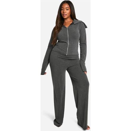 boohoo Dames Plus Two Tone Zip Top & Trouser Lounge Set | Grey | Maat: 28
