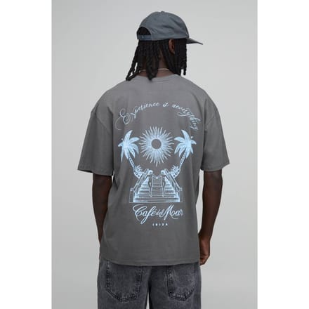 Oversized T-shirt Met Cafe Del Mar Palmboom Licentie Print | Charcoal | Size Medium