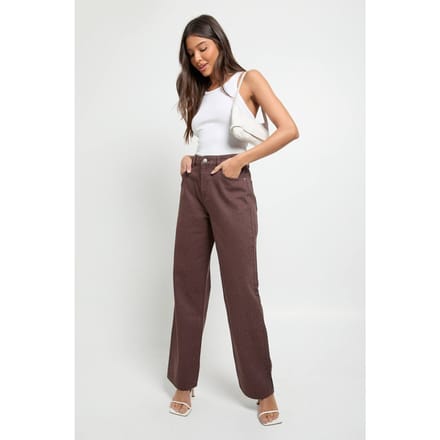 boohoo Dames Versierde hoge taille, wijde pijpen spijkerbroek | Chocolate | Maat: 16