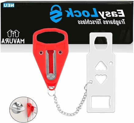 Draagbaar deurslot - Extra veiligheid - Reizen en privacy - Gereedschapsloze montage - 13 cm - Rood