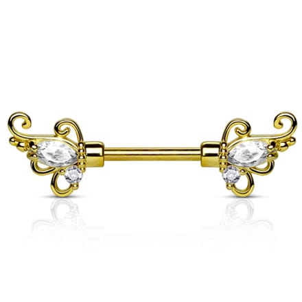 Tepelpiercing sier met steen 1.6x12 - goud - LMPiercings