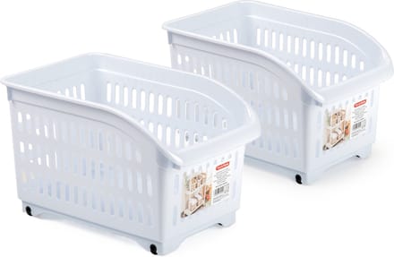 Plasticforte opberg Trolley Container - 2x - wit - L30 x B18 x H19 cm - kunststof