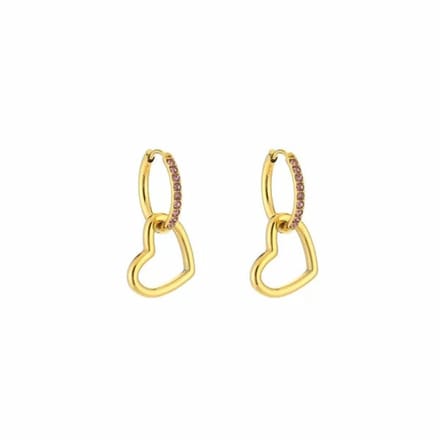 Bijoutheek Oorhangers Stenen Met Hart Pink Goud