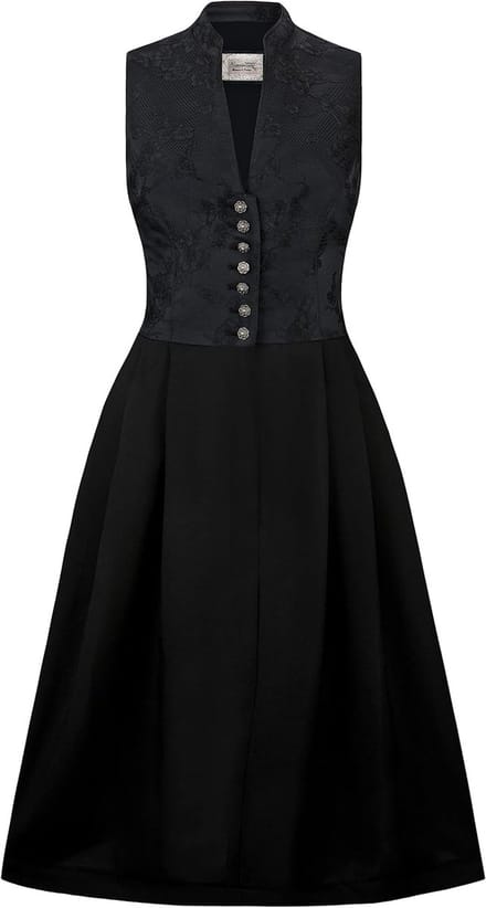 Dames Dirndl - Traditionele Jurk - Feestkleding - Jacquard L lijfje - Midi lengte - Zwart