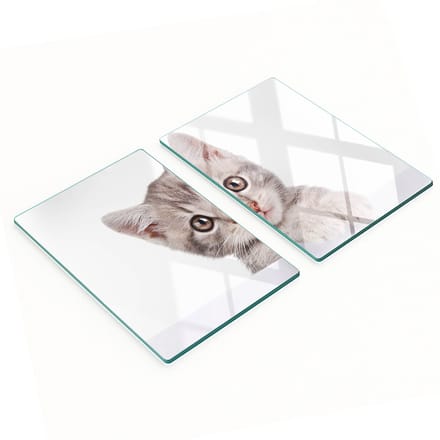 Multifunctionele decoratieve glazen borden met print van een grijze kat, 2x40x52 cm