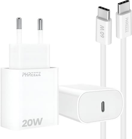 20w Power Delivery oplader met usb C poort met usb C kabel 1m - Snellader