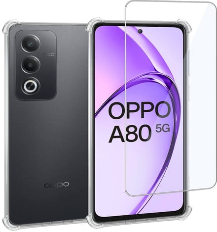 Geschikt voor OPPO A80 - Hoesje + Screenprotector – Gehard Glas Cover + Shock Proof Case - Transparant