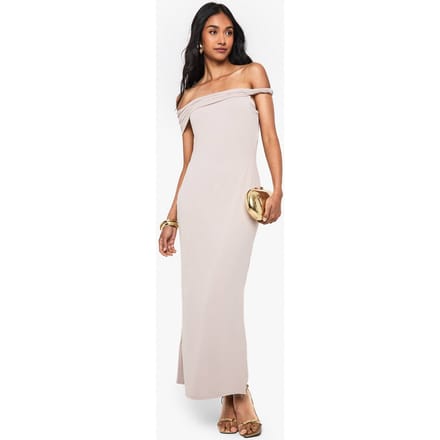 boohoo Dames Maxi-jurk met gedraaide schouderdetail | Beige | Maat: 8