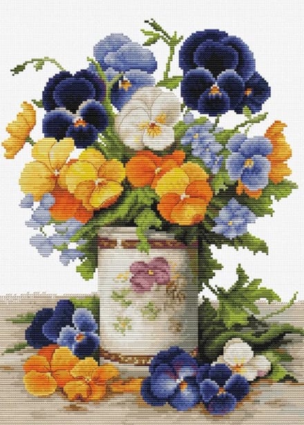 Luca-S Pansies Bouquet borduren (pakket) B7035