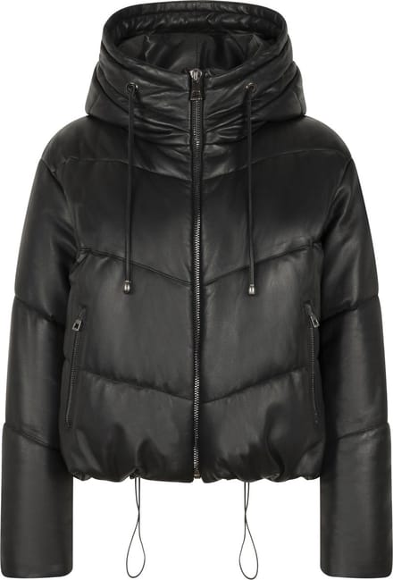 ICY Puffer Leren Jas - Winterjas - Zwart - Maat L