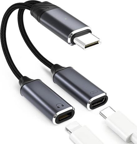 Koptelefoon Adapter - Audio Splitter - Muziek en Laden - 2-in-1 Functionaliteit - 100W Snelladen - Grijs