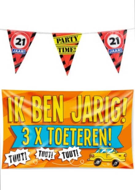 21 jaar verjaardag versiering pakket – vlag – gevelvlag – paperdreams