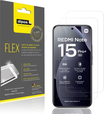 dipos – 2x Beschermfolie geschikt voor Xiaomi Redmi Note 15 Pro Plus | 3D Full Cover Screenprotector | 100% Passend