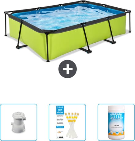 EXIT Rechthoekig Lime Frame Zwembad - 300 x 200 x 65 cm - Inclusief Pomp - Testrips - Chloor - Nu extra voordelig