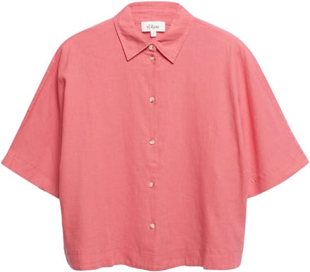 Vrouwelijke Linnen Mengsel Korte Mouwen Blouse met Hemdneck s.Oliver