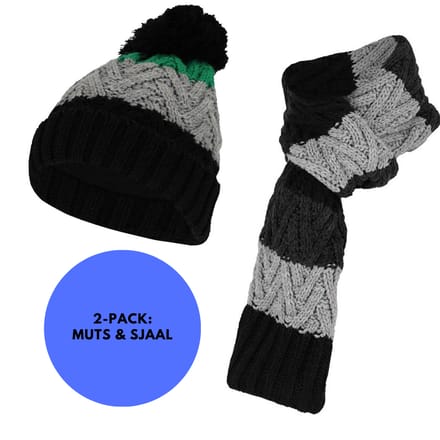 Sarlini - Winterset jongens - Skiset Muts & Sjaal - Multi Groen/Zwart - 2 t/m 4 jaar