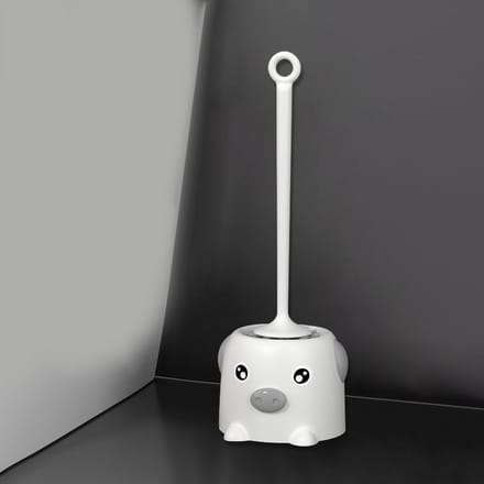 Toiletborstelset Zachte Borstelharen Verlengde Handgreep Cartoonstijl Reiniging Toiletreiniger met Basis voor wit