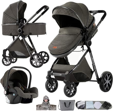 3-in-1 Kinderwagen met Dubbele Duwmodi en Grote Reiswieg