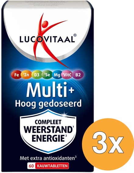 3x Lucovitaal Multi+ Weerstand Hoog Gedoseerd (60 kauwtabletten)