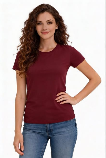 Basic Dames T-shirt Bordeaux Rood - Shirt - Katoen - Korte Mouwen