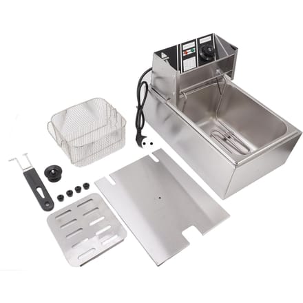 Friteuse électrique à immersion électrique 6 L en acier inoxydable, monocylindre et tamis unique argenté