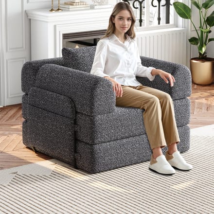 Clruro Slaapbank - 2-in-1 met Opbergvak - Drie Metalen Frames - Chenille - Grijs