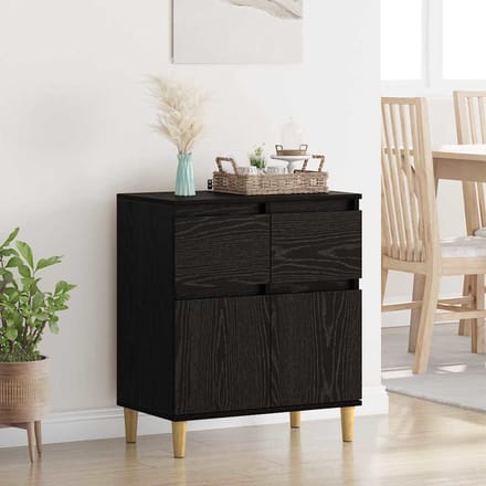 vidaXL - Dressoir - Zwart - Eiken - 60 - x - 35 - x - 70 - cm - Bewerkt - hout