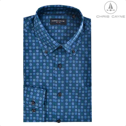 Chris Cayne overhemd lange mouw - M - blauw - print - borstzak