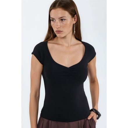 V-hals Korte Mouwen Drape Blouse