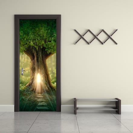 Walplus - Deur Decoratie Sticker - Fantasie Boom - Bruin/Groen