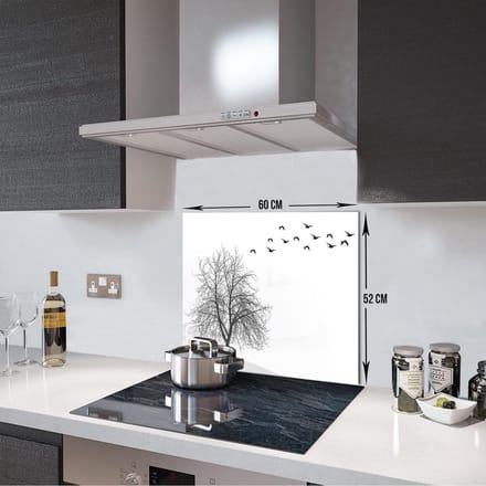 Boom en Vogels Tempered Glas Spatbescherming Voor Achter de Kookplaat 52cm x 60cm