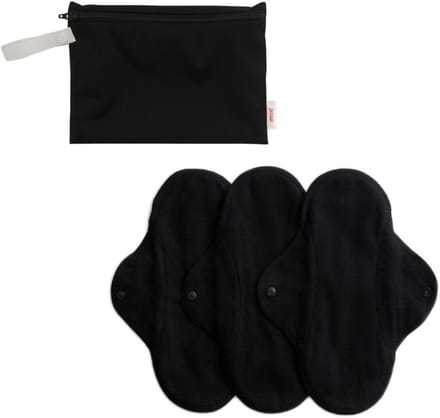 ImseVimse Wasbaar Maandverband Normaal met Wetbag 3 stuks - Zwart