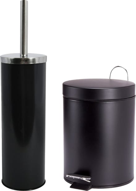 MSV Badkamer accessoires set - zwart - pedaalemmer 3L en wc/toilet-borstel - metaal