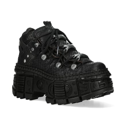 New Rock M-106WALL-C65 Python Zwarte Leren Platform Enkellaarsjes