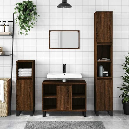 vidaXL - Badkamerkast - 80x33x60 - cm - bewerkt - hout - bruin - eikenkleur