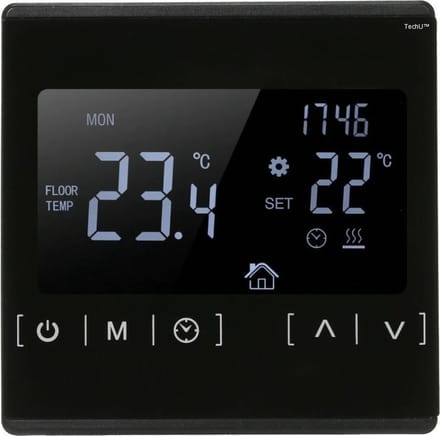 TechU™ Slimme Thermostaat Optic – Alleen voor Elektrische Vloerverwarming – Zwart – App & Wifi – Google Assistant & Alexa Amazon
