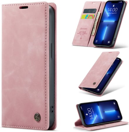Casemania Hoesje Geschikt voor Apple iPhone 13 Pro Pale Pink - Dunne Portemonnee Book Case - Slim Wallet Case met Pasjeshouder