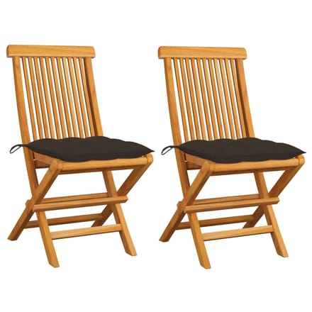 vidaXL - Inklapbare - stoelen - 2 - st - met - taupe - kussens - massief - teakhout