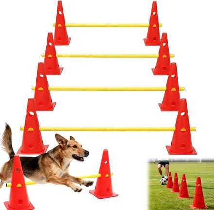 Agility Set voor Coördinatietraining met 8 Cones en 4 Verstelbare Rails voor Honden