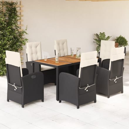 vidaXL - 7-delige - Tuinset - met - kussens - poly - rattan - zwart