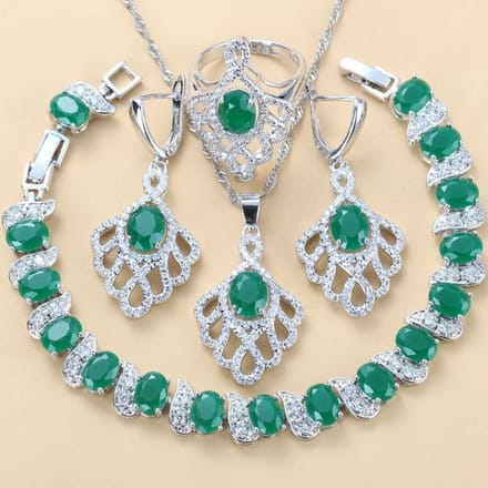Blauwe Sieraden met Edelsteen Set Hanger Oorbellen Ketting en Ring Dames Set No. 10 gray