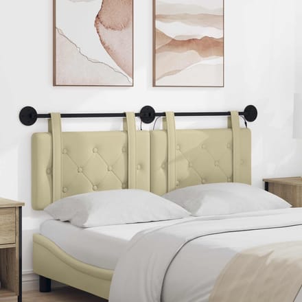 vidaXL - Hangend - hoofdbord - Met - LED-verlichting - Crèmekleurig - Kunstleer