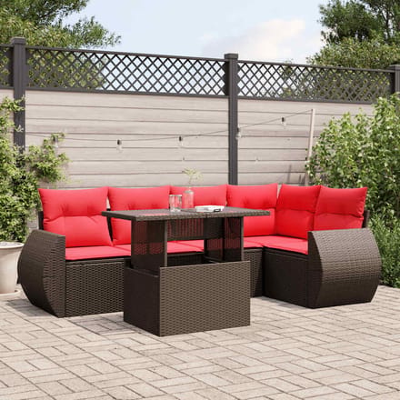 vidaXL - 6-delige - tuinbankset - met - kussens, - bruin - polyrotan