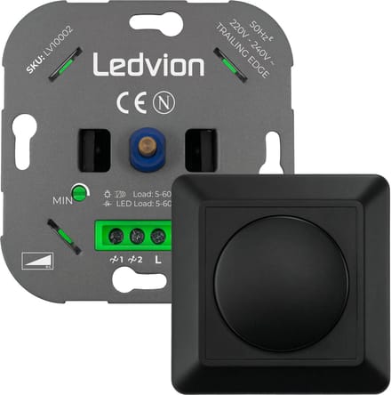 Ledvion - LED Dimmer 5 -600W - Incl. Zwarte Afdekplaat - Universeel
