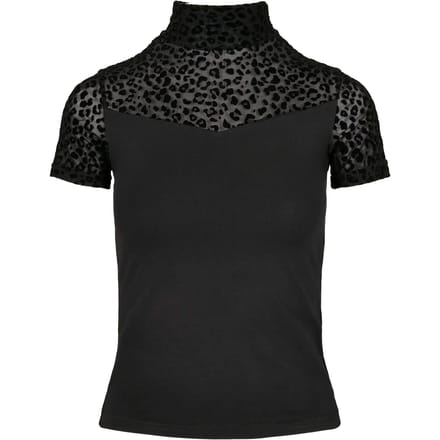 Urban Classics - Flock Lace Turtleneck Dames Tshirt - M - Zwart