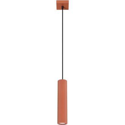 Hanglamp KARBON 1 met slanke geribbelde buiskap - Sollux Lighting - IP20 - Okerrood aluminium behuizing - 8 x 8 x 118 cm - 1 x GU10 LED, exclusief lichtbron - Max. 10 W - Minimalistische hanglamp voor gang, hal en woonkamer