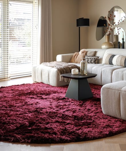 Velvet vloerkleed rond - Auréa bordeauxrood 100