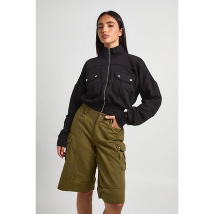 boohoo Dames Bomberjack met zakdetails | Zwart | Maat: 44